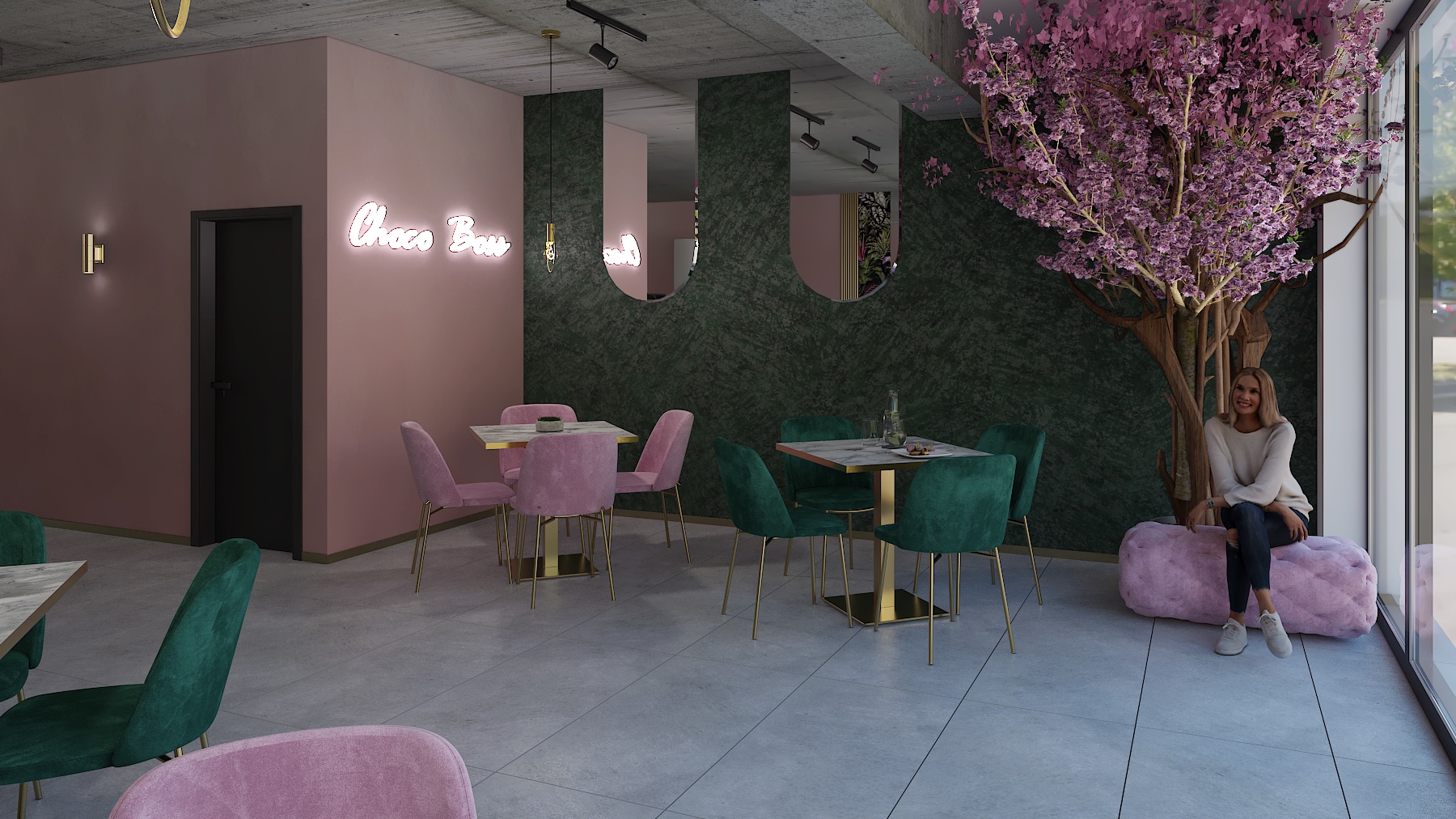 Choco Boss store counter area with logo and modern design